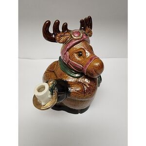 Rare Vintage Reindeer 8" Teapot Ceramic Bisque